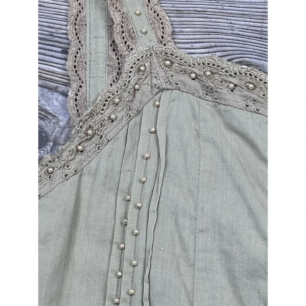 Cherise Girls 16 Dress Green Crochet Trim Ruffle Hem Sleeveless Boho CottageCore